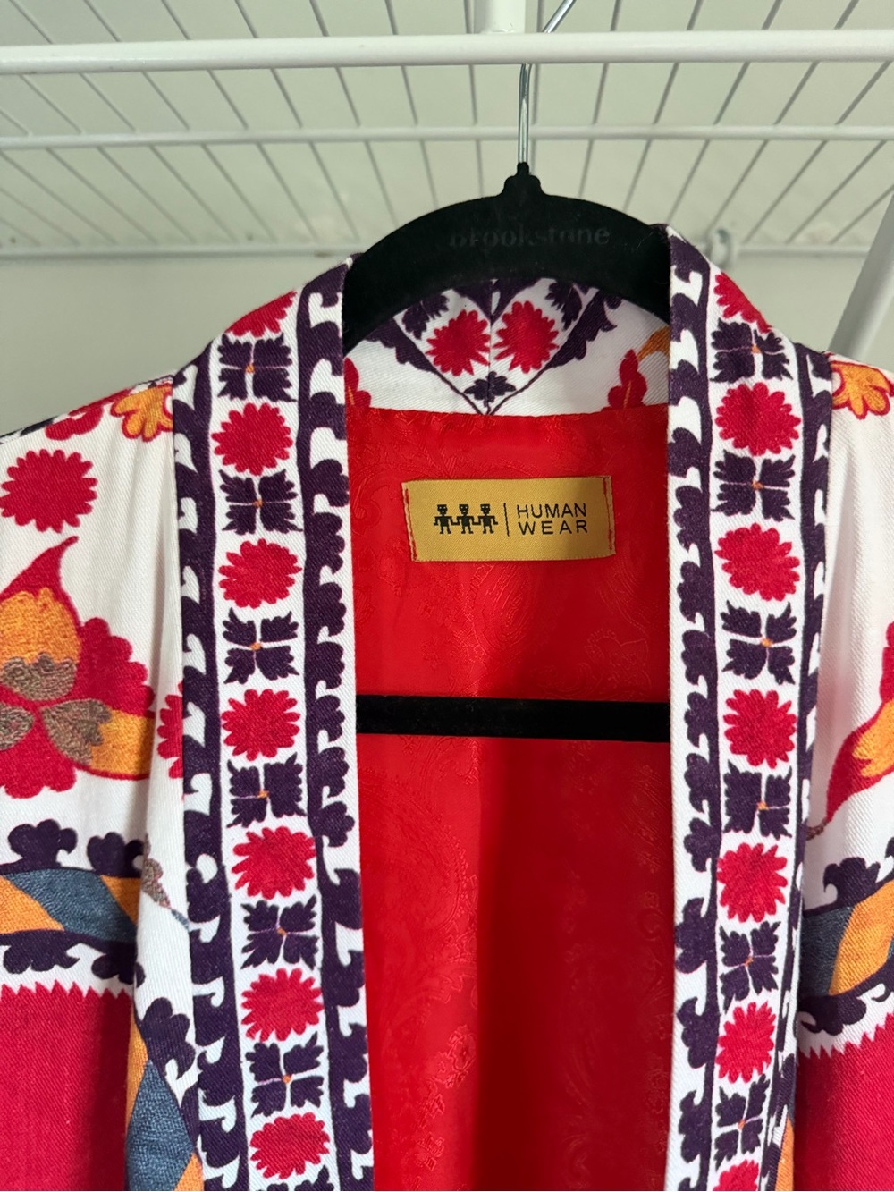 Embroidered Pattern Kimono Robe - Red & White - Picture 4 of 6